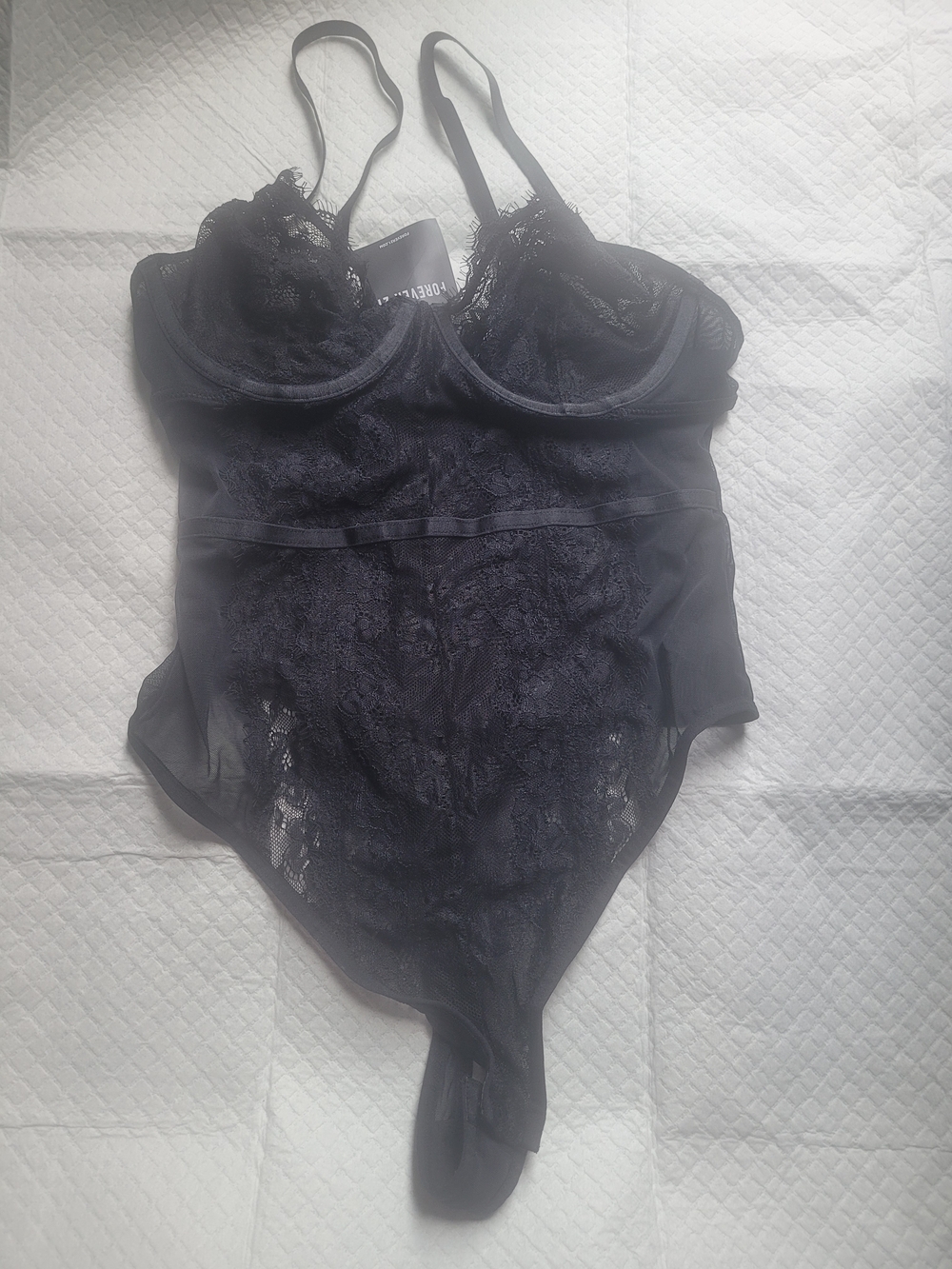 Forever 21 Black Sheer Lace Bodysuit